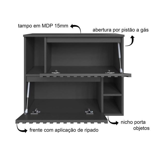 Imagem de Gabinete de Banheiro Suspenso 75cm Luiza com 02 portas basculante Grafite sem Cuba