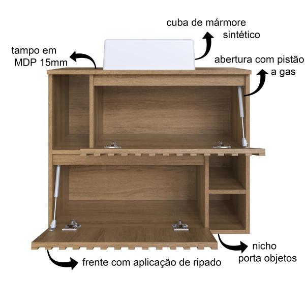 Imagem de Gabinete de Banheiro Suspenso 75cm Luiza com 02 portas basculante Mel com cuba Branca