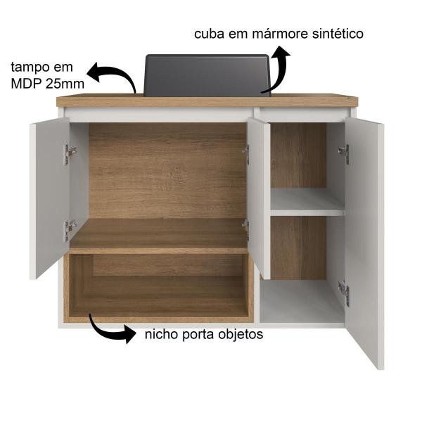 Imagem de Gabinete de Banheiro Suspenso 80cm Cecília com 03 Portas e 01 Nicho Mel/Arenas com Cuba Preta