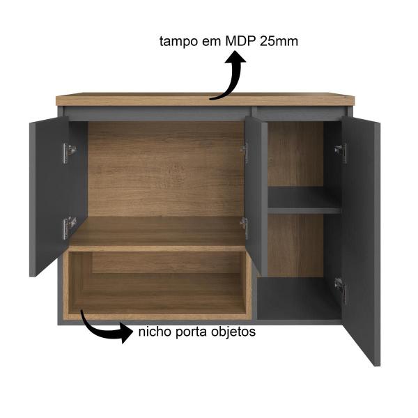 Imagem de Gabinete de Banheiro Suspenso 80cm Cecília com 03 Portas e 01 Nicho Mel/Grafite sem Cuba