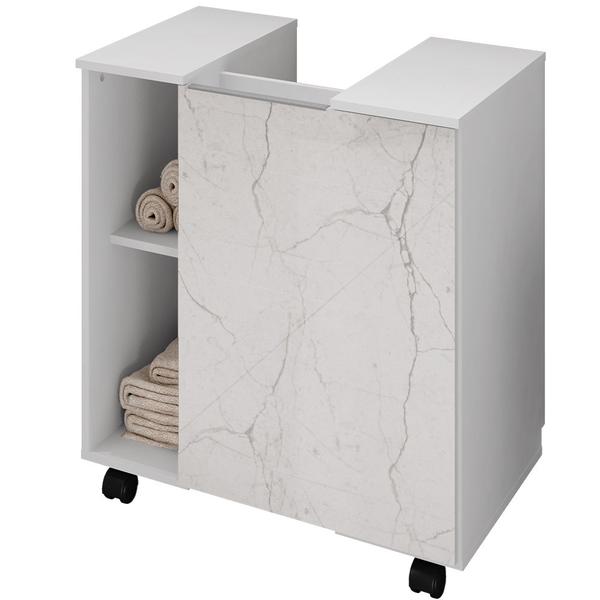 Imagem de Gabinete de Coluna Para Banheiro 01 Porta com Rodízios Pequin B02 Branco Carrara - Lyam Decor