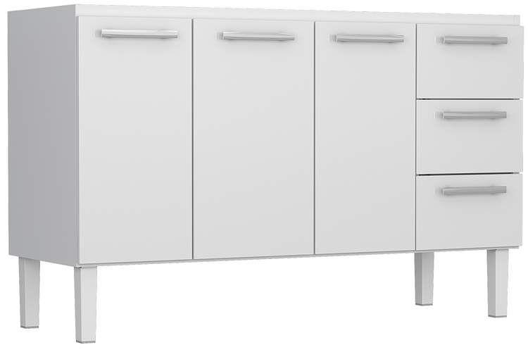 Imagem de Gabinete de Cozinha Branco em Aço Montado 134cm 3 Gavetas Venus Flat Cozimax