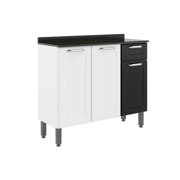 Imagem de Gabinete de Cozinha Modulado Balcão Dona Maria 6173 3 Portas 1 Gaveta c/ Tampo e Pés Branco/Preto - Bertolini