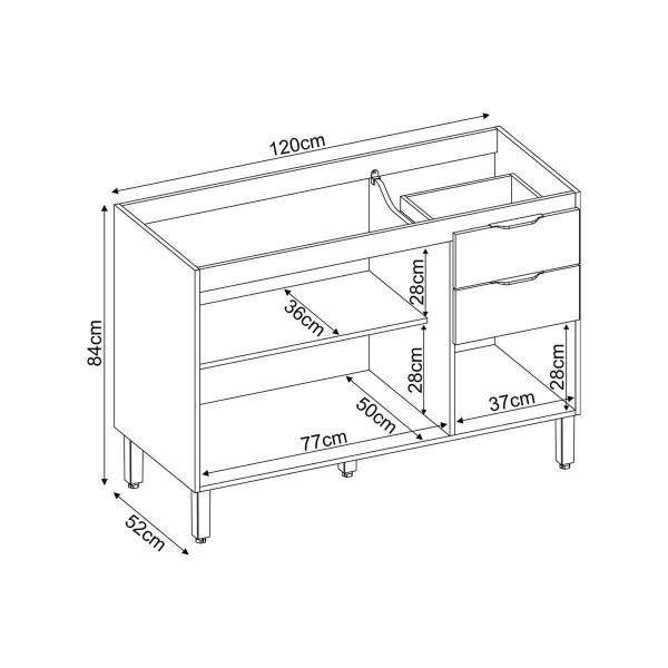 Imagem de Gabinete de Cozinha Modulado Balcão Firenze 3 Portas e 2 Gaveta s/ Tampo p/Pia 120cm Avena/Menta - Demóbile