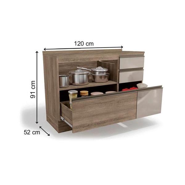 Imagem de Gabinete de Cozinha Modulado Balcão Maxxi G747 4 Gavetas c/ Vidro e 1 Porta c/Tampo 120cm Nogal/Preto Brilho - Kappesberg