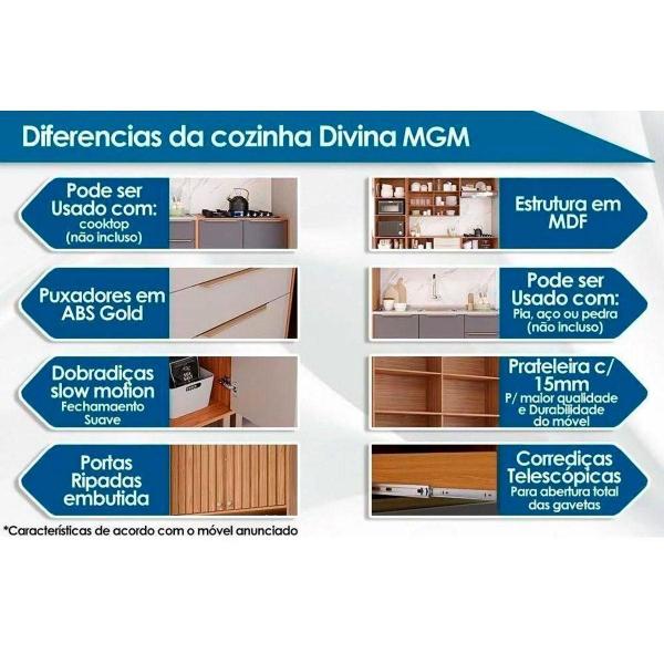 Imagem de Gabinete de Cozinha Modulado Balcão p/ Cooktop Divina c/ 2 Portas 80cm Freijo/Titanium - MGM