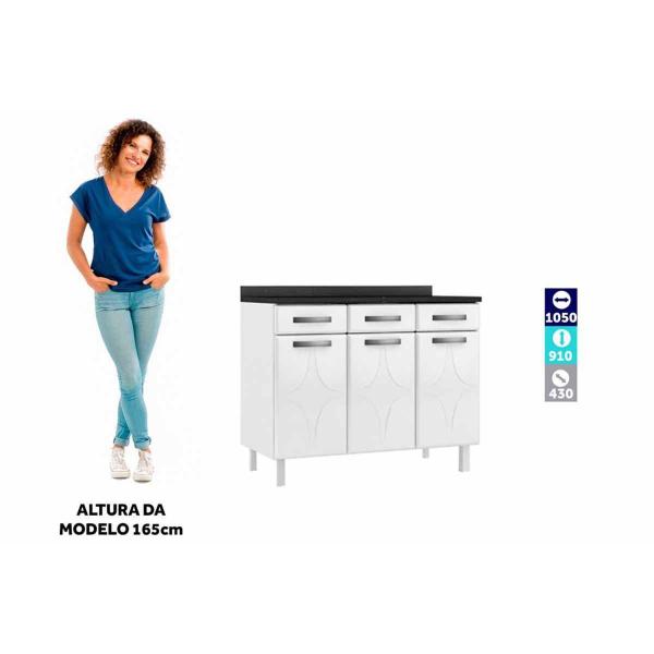 Gabinete de Cozinha Modulado Balcão Rubi 3 Portas e 3 Gavetas c/ Tampo Branco - Telasul Imagem de Gabinete de Cozinha Modulado Balcão Rubi 3 Portas e 3 Gavetas c/ Tampo Branco - Telasul