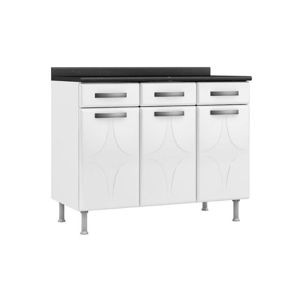 Gabinete de Cozinha Modulado Balcão Rubi 3 Portas e 3 Gavetas c/ Tampo Branco - Telasul Imagem de Gabinete de Cozinha Modulado Balcão Rubi 3 Portas e 3 Gavetas c/ Tampo Branco - Telasul