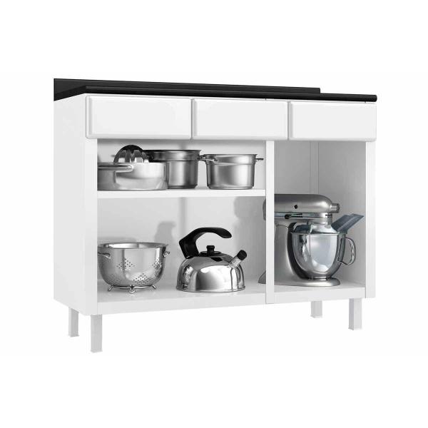 Gabinete de Cozinha Modulado Balcão Rubi 3 Portas e 3 Gavetas c/ Tampo Branco - Telasul Imagem de Gabinete de Cozinha Modulado Balcão Rubi 3 Portas e 3 Gavetas c/ Tampo Branco - Telasul