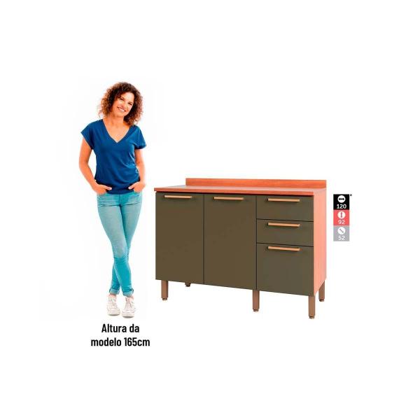 Gabinete de Cozinha Modulado Balcão Sálvia 120cm c/ Tampo 2 Portas e 3 Gavetas Freijo/Azul - Telasul Imagem de Gabinete de Cozinha Modulado Balcão Sálvia 120cm c/ Tampo 2 Portas e 3 Gavetas Freijo/Azul - Telasul