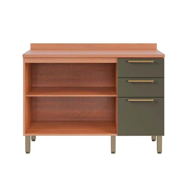 Gabinete de Cozinha Modulado Balcão Sálvia 120cm c/ Tampo 2 Portas e 3 Gavetas Freijo/Grafite - Telasul Imagem de Gabinete de Cozinha Modulado Balcão Sálvia 120cm c/ Tampo 2 Portas e 3 Gavetas Freijo/Grafite - Telasul
