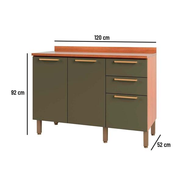 Gabinete de Cozinha Modulado Balcão Sálvia 120cm c/ Tampo 2 Portas e 3 Gavetas Freijo/Grafite - Telasul Imagem de Gabinete de Cozinha Modulado Balcão Sálvia 120cm c/ Tampo 2 Portas e 3 Gavetas Freijo/Grafite - Telasul