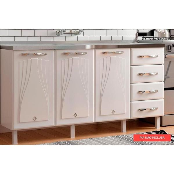 Imagem de Gabinete de Cozinha Modulado Balcão Star New 3 Portas e 4 Gavetas s/ Tampo 120cm Branco - Telasul