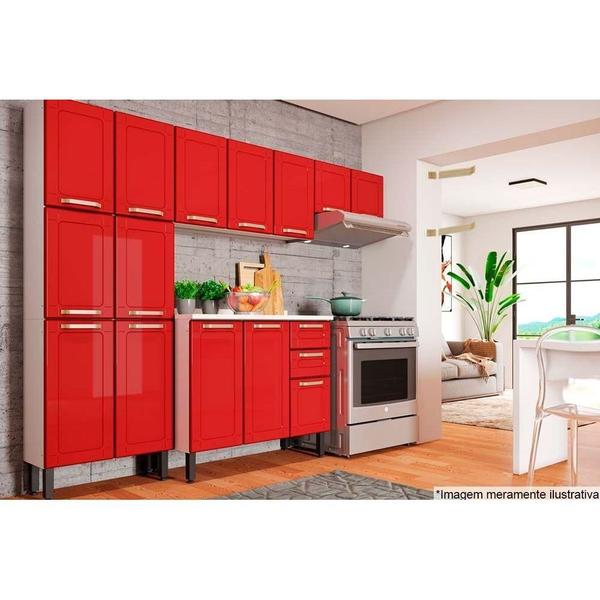 Imagem de Gabinete de Cozinha Modulado  Colors 6114 3 Portas e 2 Gavetas c/ Tampo Branco/Vermelho - Bertolini