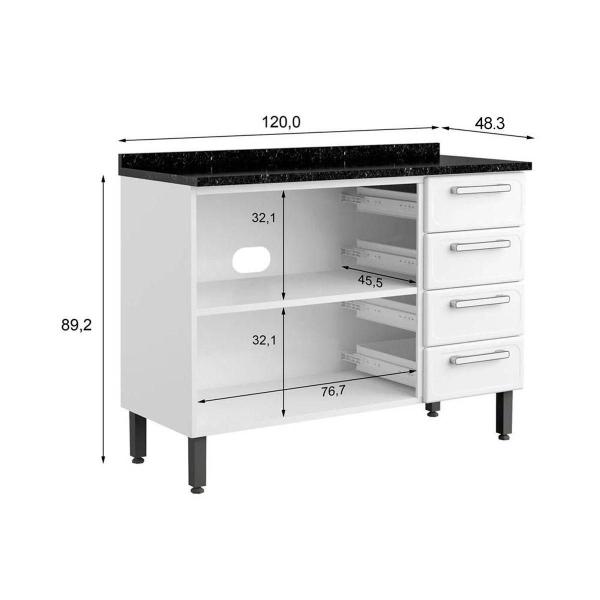 Imagem de Gabinete de Cozinha Modulado  Gourmet 2 Portas e 4 Gavetas c/Tampo Branco/Preto - Bertolini