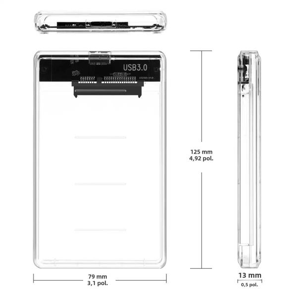 Imagem de Gabinete De Disco Rígido Externo De 2,5 Polegadas USB 3.0 SATA III Estojo Transparente Sem