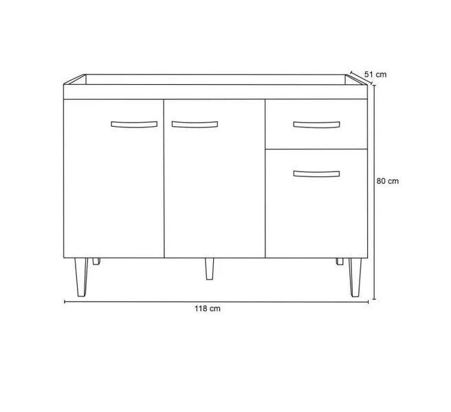 Imagem de Gabinete de Pia Armário Gabriela 120cm Cinza S/Tampo - AJL Móveis