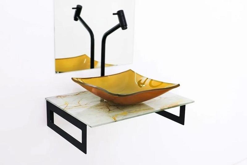 Imagem de Gabinete de vidro 50cm para banheiro chipre mármore branco dourado