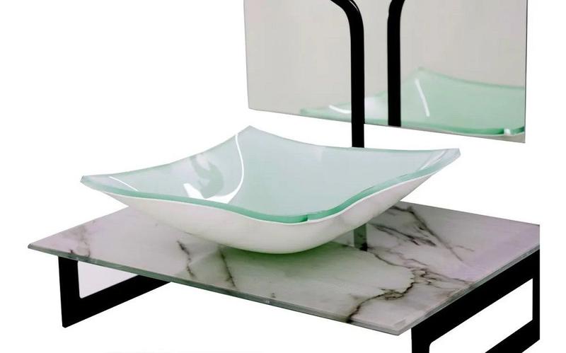 Imagem de Gabinete de vidro 50cm para banheiro chipre mármore branco ek