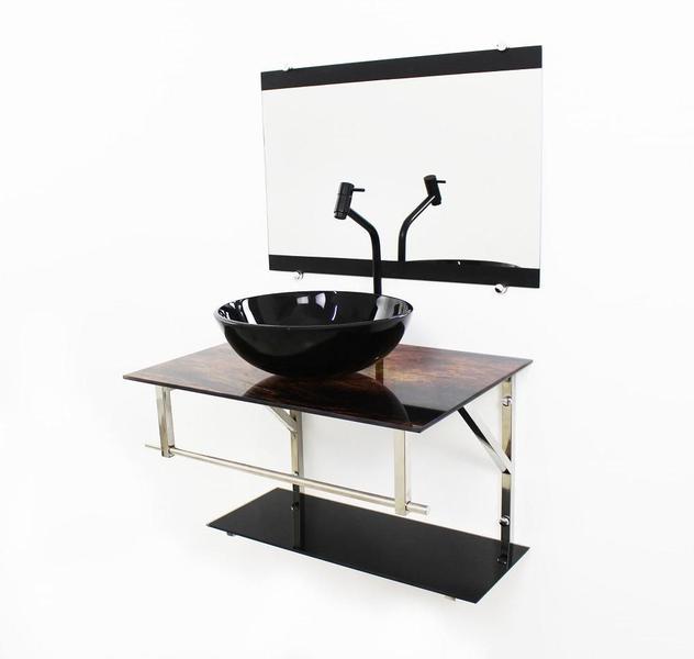 Gabinete De Vidro 60Cm Inox Cuba Redonda - Madeira Rústica - Cubas E Gabinetes Imagem de Gabinete De Vidro 60Cm Inox Cuba Redonda - Madeira Rústica