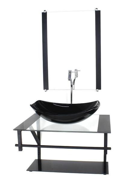 Gabinete De Vidro Banheiro 60Cm Ap Cuba Oval Chanfrada Preto - Cubas E Gabinetes Imagem de Gabinete De Vidro Banheiro 60Cm Ap Cuba Oval Chanfrada Preto