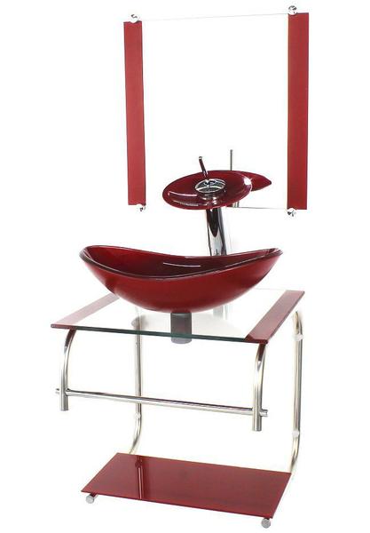 Imagem de Gabinete de vidro cuba oval 40cm inox vermelho cereja