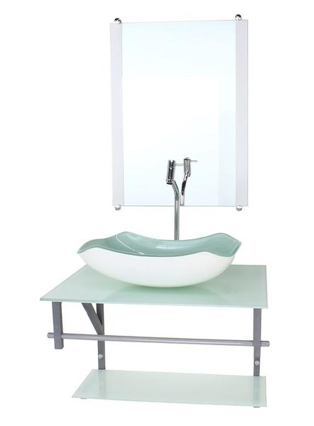 Imagem de Gabinete de vidro para banheiro 60cm ac cuba abaulada branco full