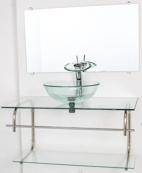 Imagem de Gabinete de vidro para banheiro inox 90cm cuba redonda incolor