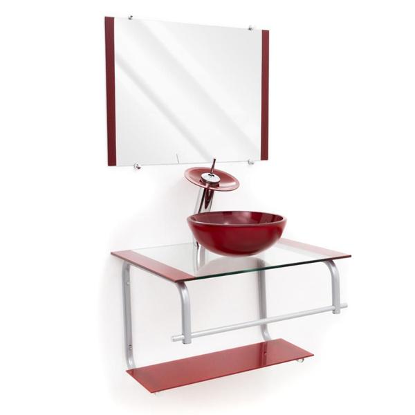 Imagem de Gabinete de vidro para banheiros e lavabaos com cuba de apoio redonda + espelho incluso em varias cores - vidro reforçado 10mm