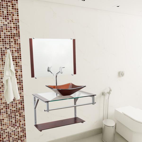 Imagem de Gabinete de vidro para banheiros e lavabos com cuba de apoio quadrada + espelho incluso em varias cores - vidro reforçado 10mm