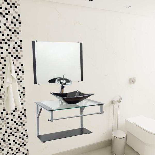 Imagem de Gabinete de vidro para banheiros e lavabos com cuba de apoio quadrada + espelho incluso em varias cores - vidro reforçado 10mm