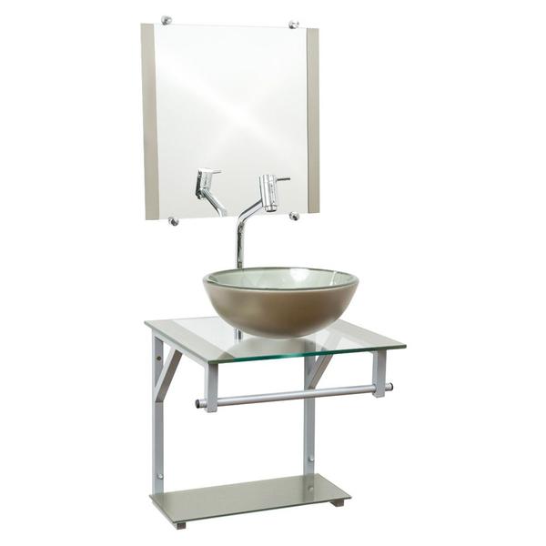 Imagem de Gabinete de vidro para banheiros e lavabos com cuba de apoio redonda + espelho incluso em varias cores - vidro reforçado 10mm
