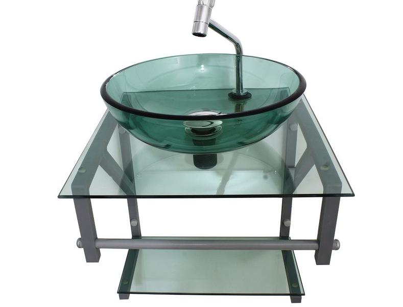 Imagem de Gabinete de vidro verde 40cm ac com cuba redonda