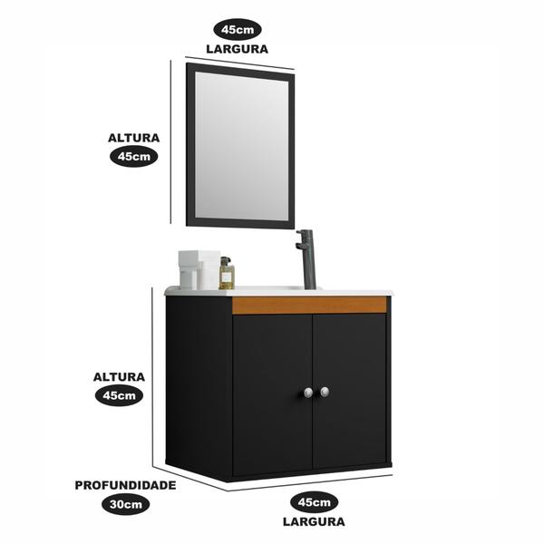 Imagem de Gabinete e Espelho com Pia Para Banheiro Porta Pequeno 45cm