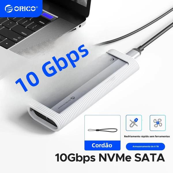 Imagem de Gabinete Externo Orico M.2 NVMe/SATA SSD - USB 10Gbps, Sem Ferramentas, Suporte UASP