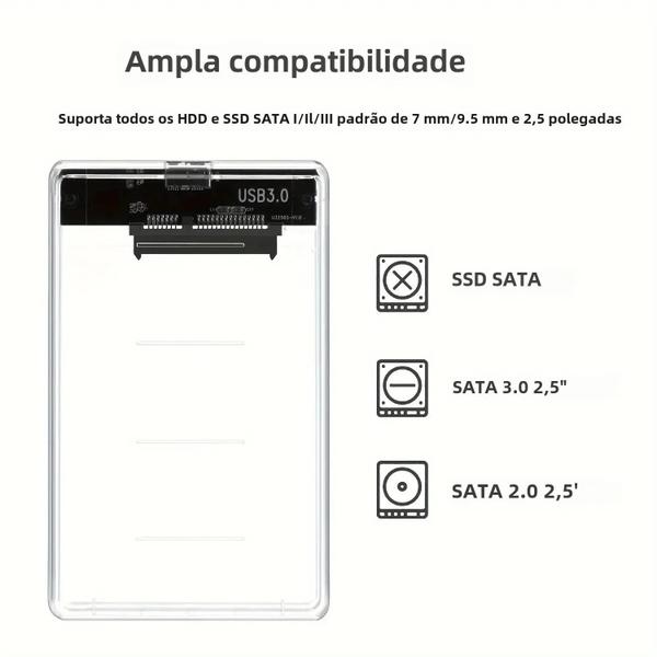 Imagem de Gabinete Externo Transparente para HDD/SSD 2,5" - USB 3.0 (5Gbps) - SATA