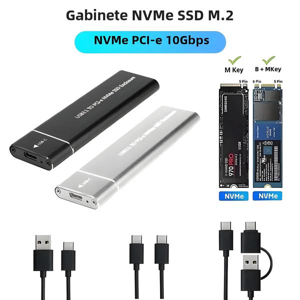 Imagem de Gabinete Externo USB 3.1 Tipo-C para SSD M.2 SATA/NVMe - Metal, para Laptop e Celular