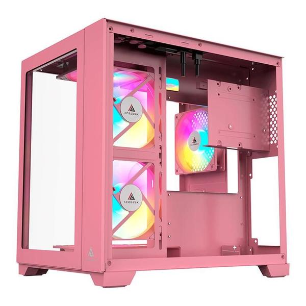 Imagem de Gabinete Gamer Acegeek Aquarium M345, Mid-Tower, Lateral de Vidro, Rosa, AG-AQUARIUM-M345-PK