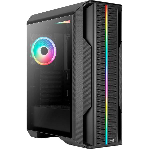 Imagem de Gabinete Gamer Aerocool Splinter, ATX, RGB, 3x FAN, Lateral de Vidro, Preto