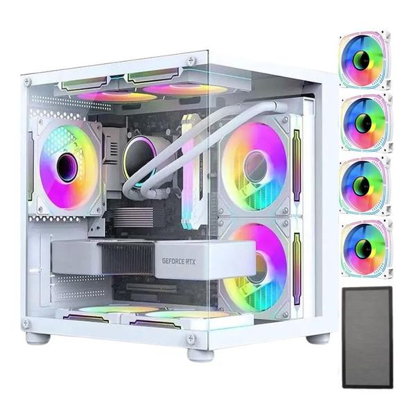 Imagem de Gabinete Gamer Aquário Branco Com 4 Fans Rgb Vidro Temperado