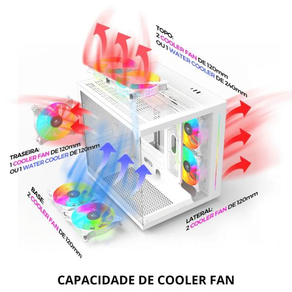 Imagem de Gabinete gamer aquário grande usb 3.0 tipo c para até 7 cooler fan aquarius profissional mt-g810bk branco c3tech