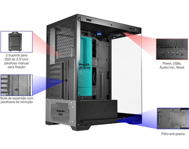 Gabinete Gamer Aquário K-mex CG-11G4 Poseidon ATX Sem Fans Imagem de Gabinete Gamer Aquário K-mex CG-11G4 Poseidon ATX Sem Fans