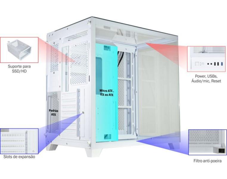 Gabinete Gamer Aquário K-mex CG-W4J1 Tiger Shark ATX S/ Fans Imagem de Gabinete Gamer Aquário K-mex CG-W4J1 Tiger Shark ATX S/ Fans