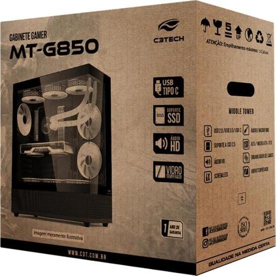 Imagem de Gabinete Gamer C3Tech Aquarius MT-G850 Sem Fans Preto