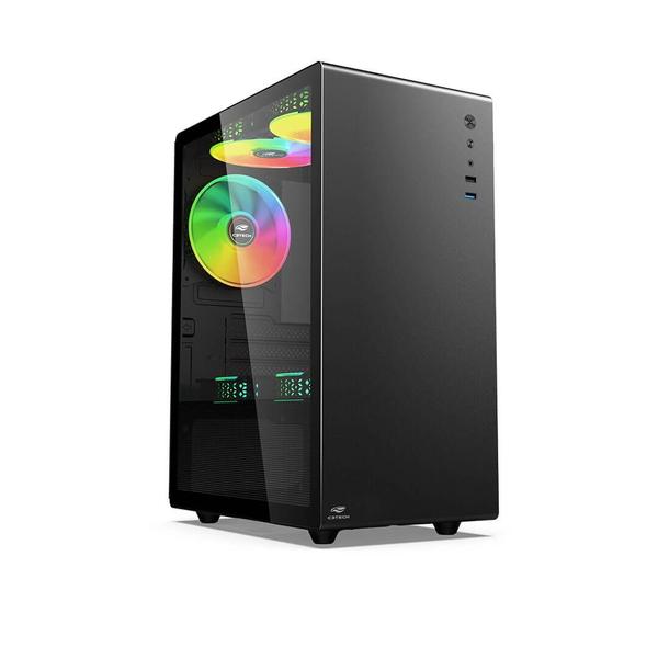 Gabinete Gamer C3Tech MT-G200BK 3 Fans Led Preto Lateral Vidro Preto Imagem de Gabinete Gamer C3Tech MT-G200BK 3 Fans Led Preto Lateral Vidro Preto