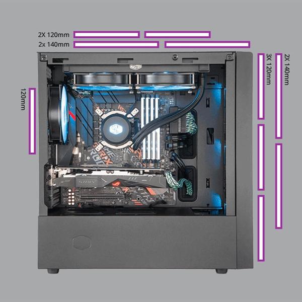 Imagem de Gabinete Gamer Cooler Master MasterBox NR400, Mini ITX, M-ATX, Lateral em Vidro Temperado, Com 2 Ventoinhas, Preto - MCB-NR400-KG5N-S00