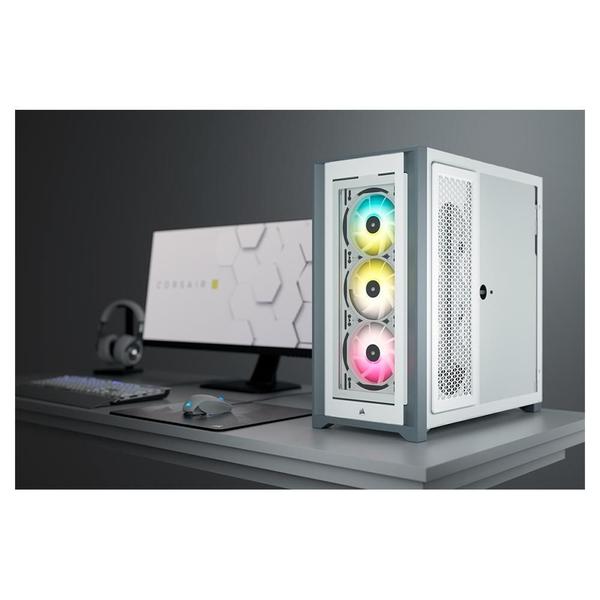 Imagem de Gabinete Gamer Corsair iCUE 5000X, RGB, Mid-Tower, ATX, Frente e Lateral em Vidro Temperado, 3x FANs Frontais, Branco - CC-9011213-WW