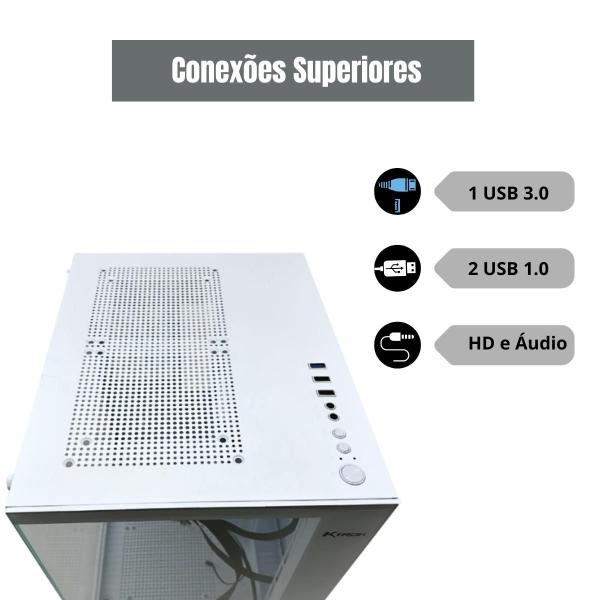 Imagem de Gabinete Gamer Cubo Branco Aqua White Lateral Frente Vidro