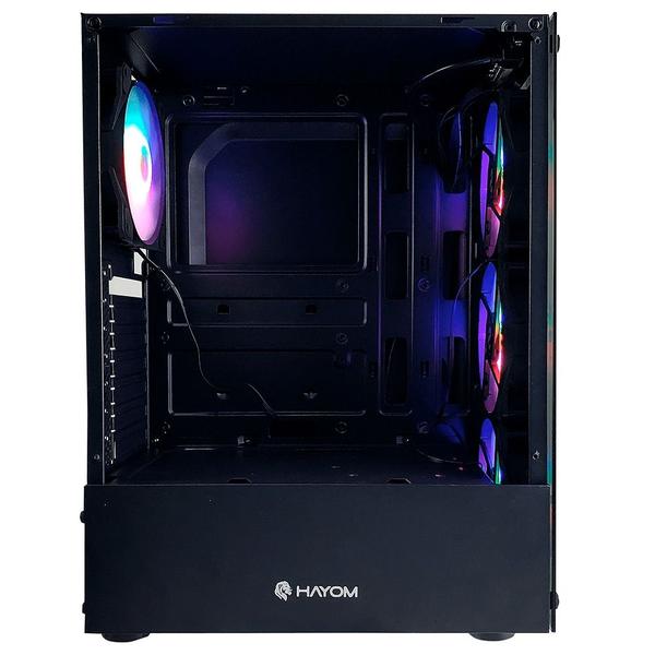 Imagem de Gabinete Gamer Hayom 4 Fans S/Fonte RGB ATX MidTower Vidro Temperado Preto - GB1749