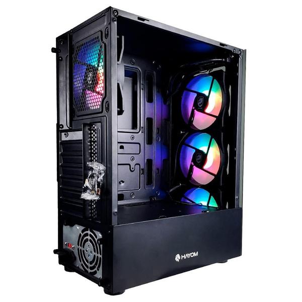 Imagem de Gabinete Gamer Hayom 4 Fans S/Fonte RGB ATX MidTower Vidro Temperado Preto - GB1749